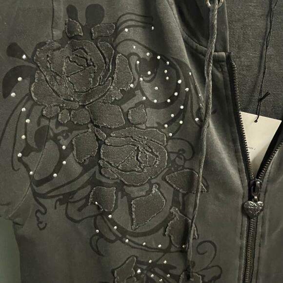 BCBG Bling Tracksuit Y2K Size Medium Black Grunge Jacket Pants Affliction Style - Picture 8 of 9